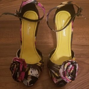 Multi colored, peep toe, rose detail sandal